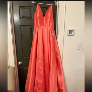 Sherri Hill A-line mikado coral dress with pockets